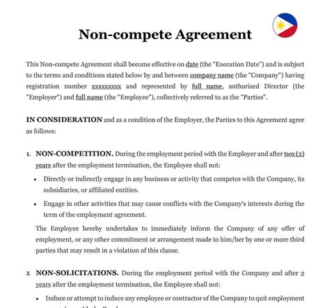 non compete clause sample philippines